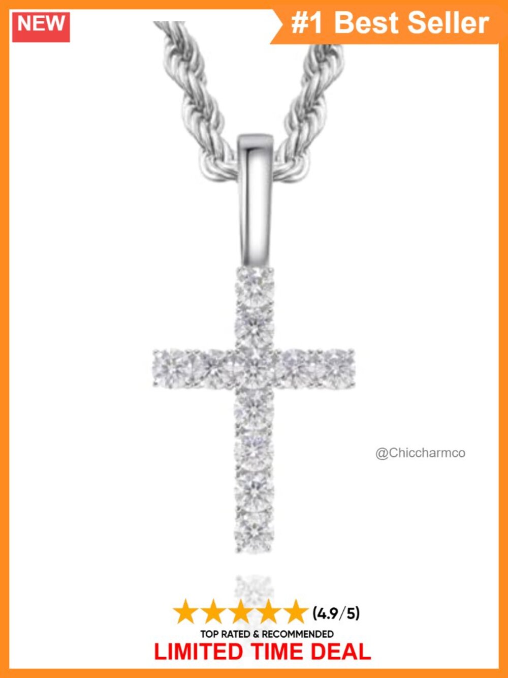 925 Silver Moissanite Cross Pendant Necklace Rhodium Plated Gift
